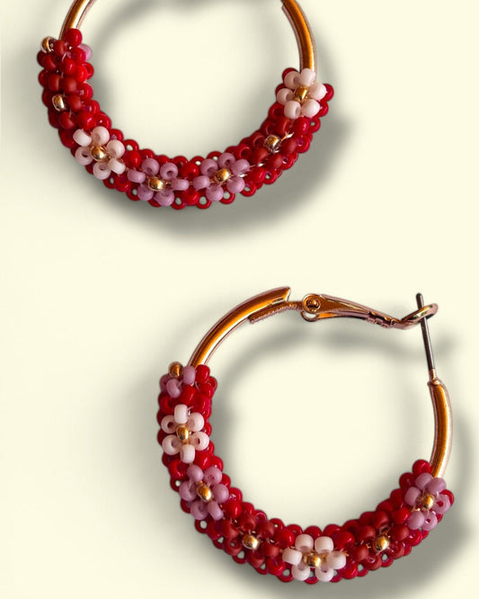 Claret Floral Hoop Earrings