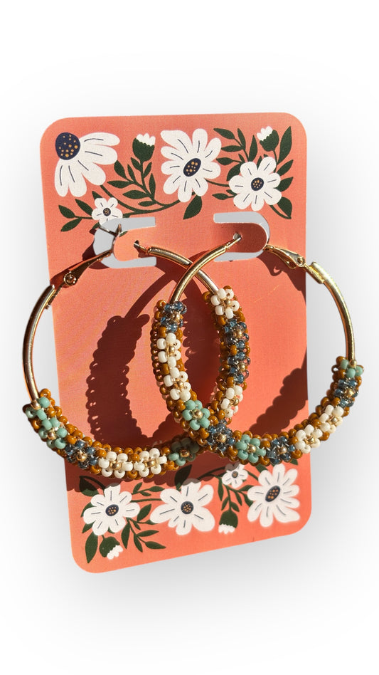 Minty Choc Floral Hoop Earrings