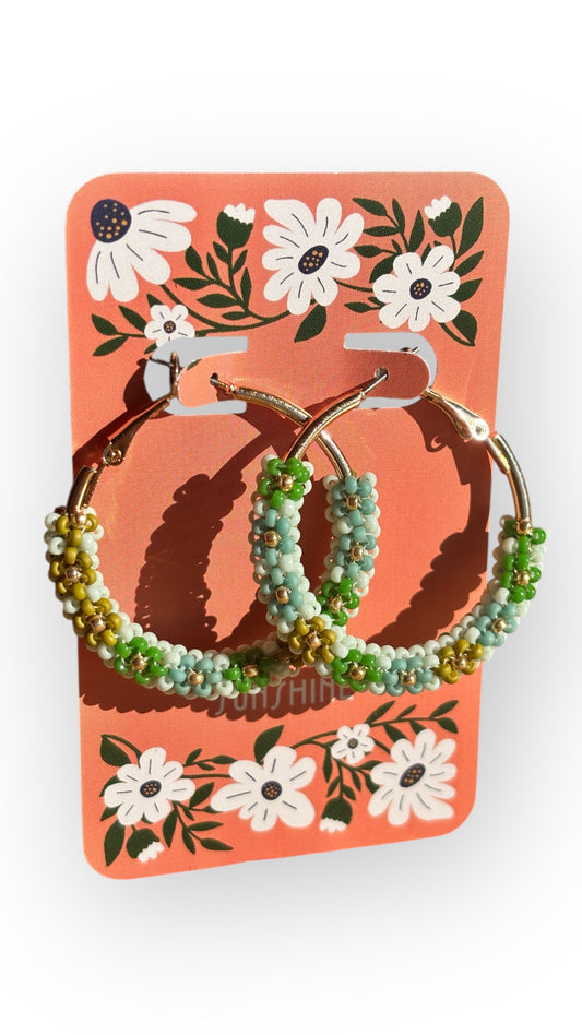 Seafoam Blue Floral Hoop Earrings