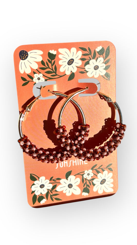 Lilac and Brown Bouclé Hoop Earrings